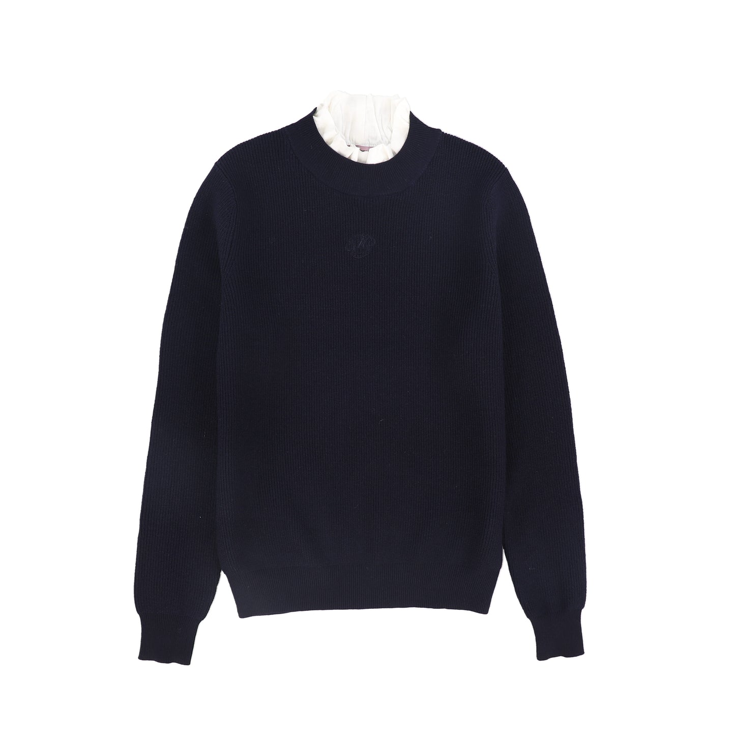 MALLORY AND MERLOT NAVY RUFFLE KNIT MOCKNECK