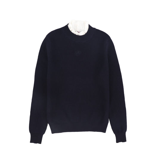 MALLORY AND MERLOT NAVY RUFFLE KNIT MOCKNECK