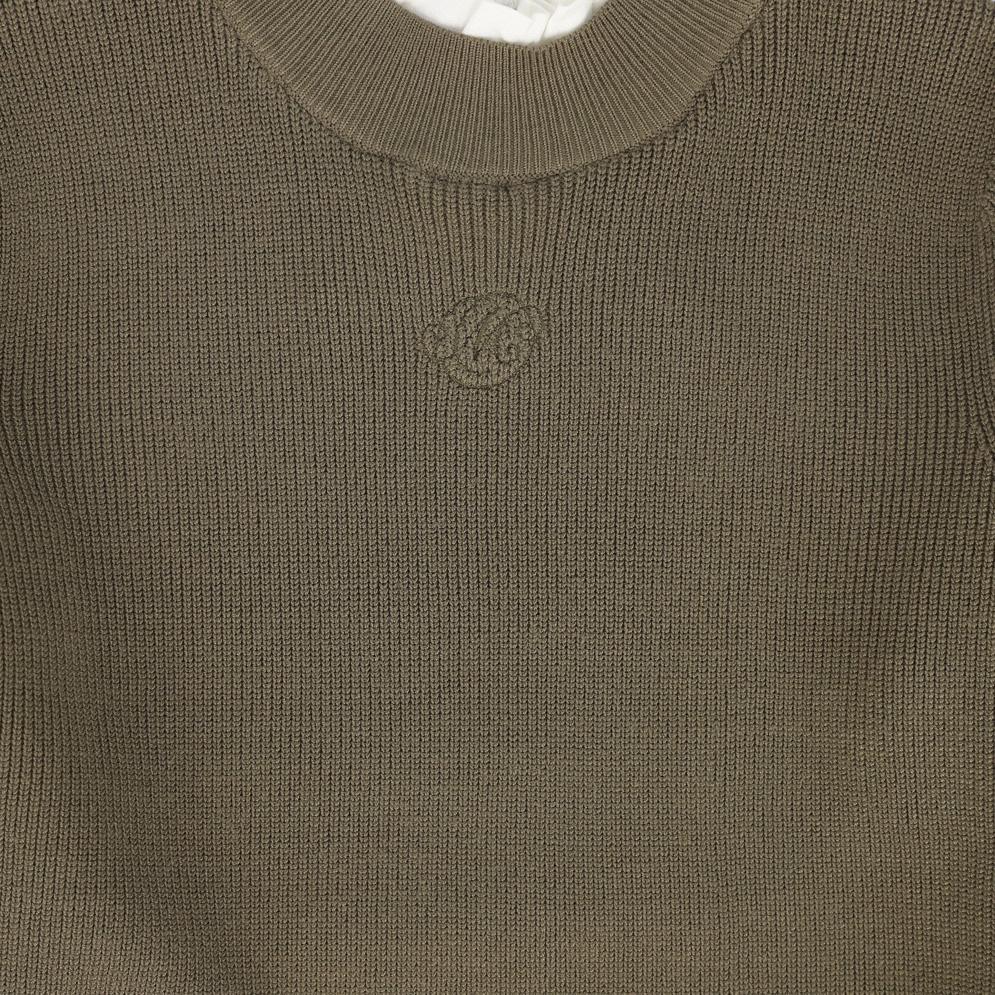 MALLORY AND MERLOT OLIVE GREEN RUFFLE KNIT MOCKNECK