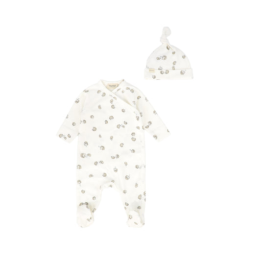 MARMAR COPENHAGEN WHITE ANIMAL PRINTED FOOTIE + BEANIE