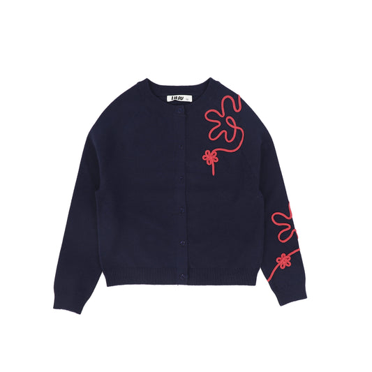 LILOU NAVY EMBROIDERED CARDIGAN