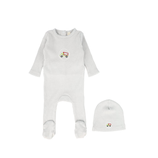 BEBE JOLEE CLOUDY BLUE EMBROIDERED FOOTIE