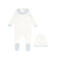 BEBE JOLEE BLUE STRIPE COLLAR MONOGRAM FOOTIE SET
