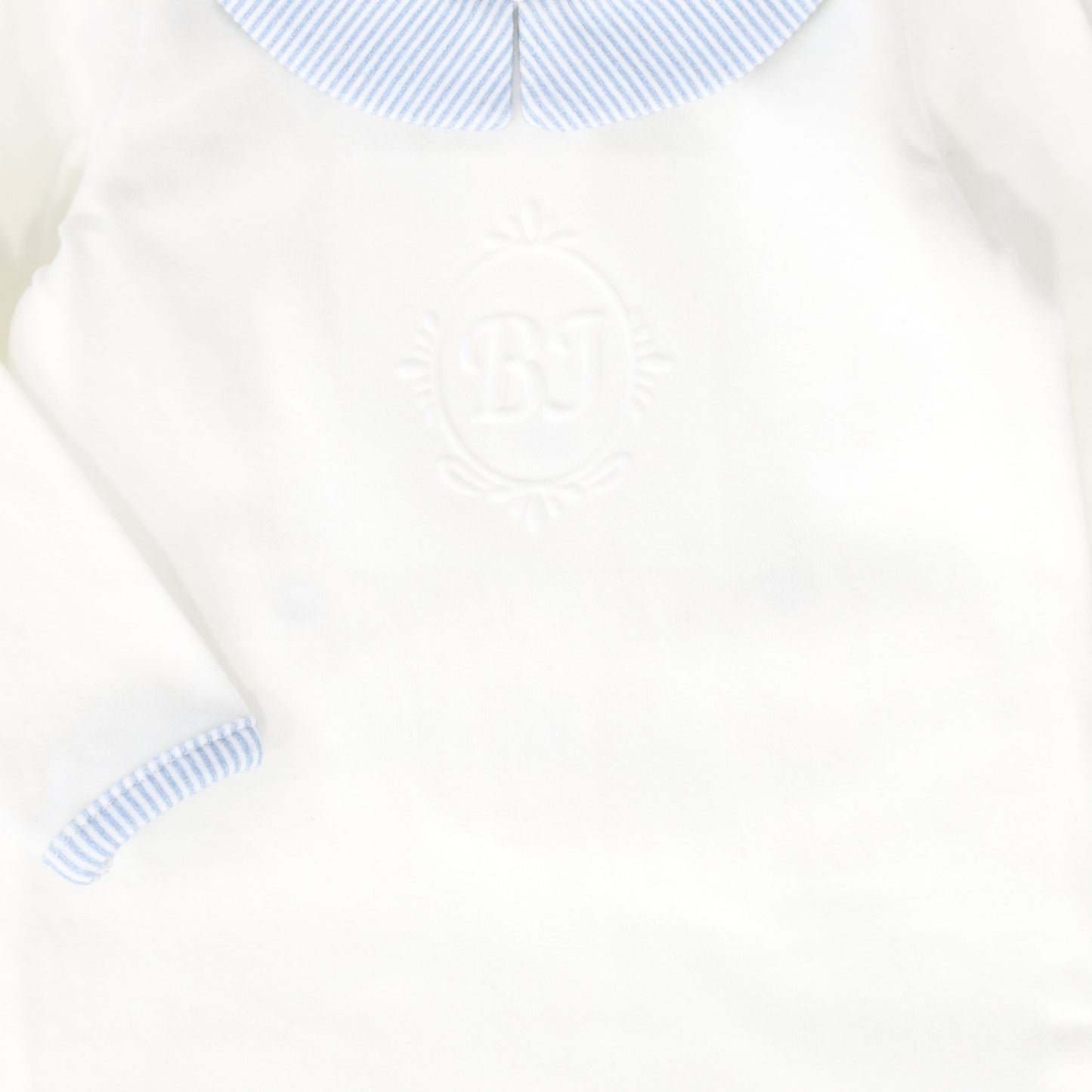 BEBE JOLEE BLUE STRIPE COLLAR MONOGRAM FOOTIE SET