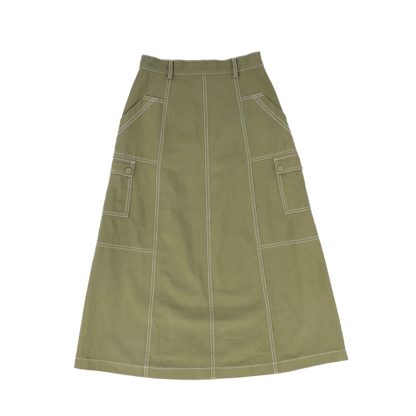 VALENTINA OLIVE CARGO STITCH DETAIL MAXI SKIRT
