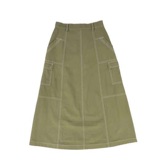 VALENTINA OLIVE CARGO STITCH DETAIL MAXI SKIRT