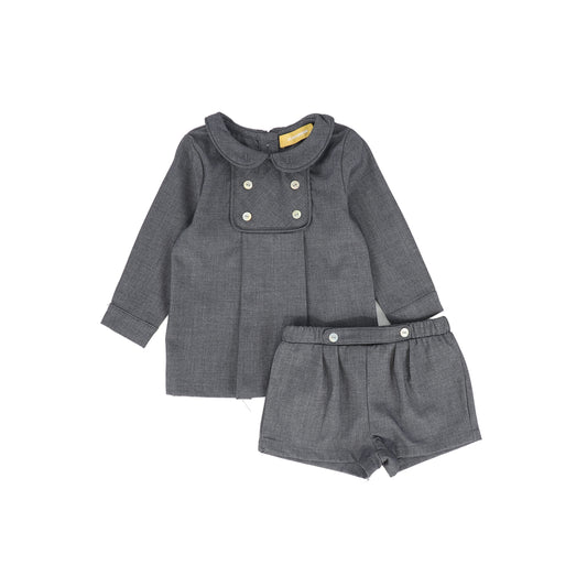 LE BOURDON GREY WOOL BUTTON DETAIL SET
