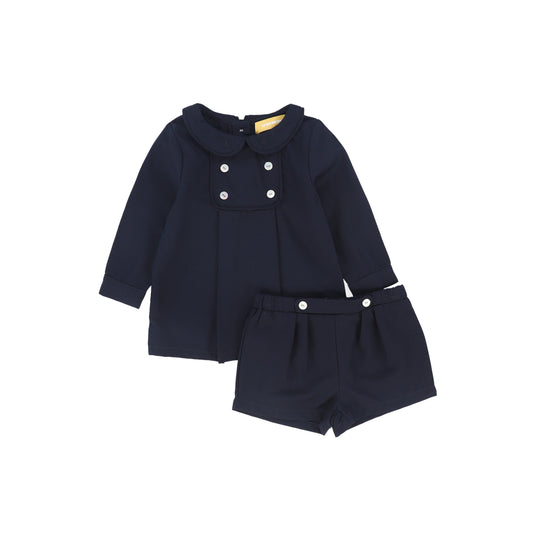 LE BOURDON NAVY WOOL BUTTON DETAIL SET