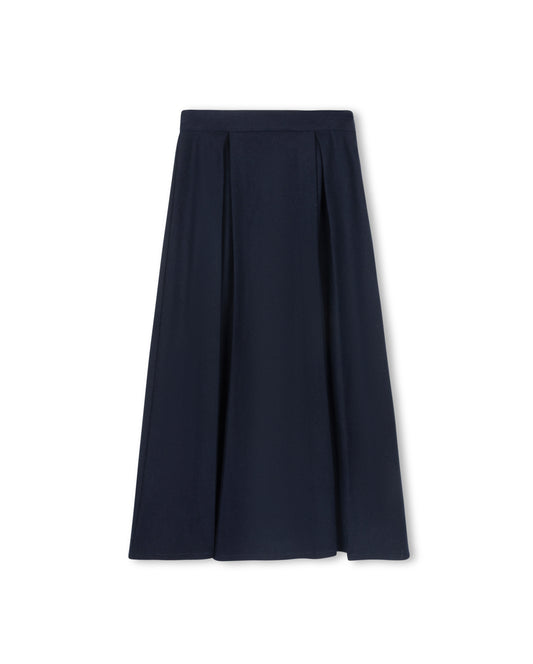 TUSTELLO NAVY WOOL DOUBLE PLEAT SKIRT