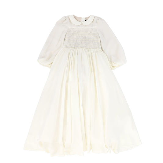 FRANCESCA GUILIANO CREAM SMOCKED COLLAR GOWN