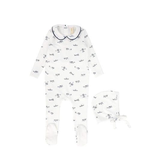 BEBE JOLEE NAVY PIPED PRINTED FOOTIE