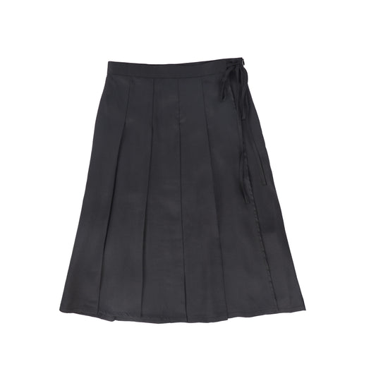 VALENTINA BLACK SILK PLEATED WRAP SKIRT