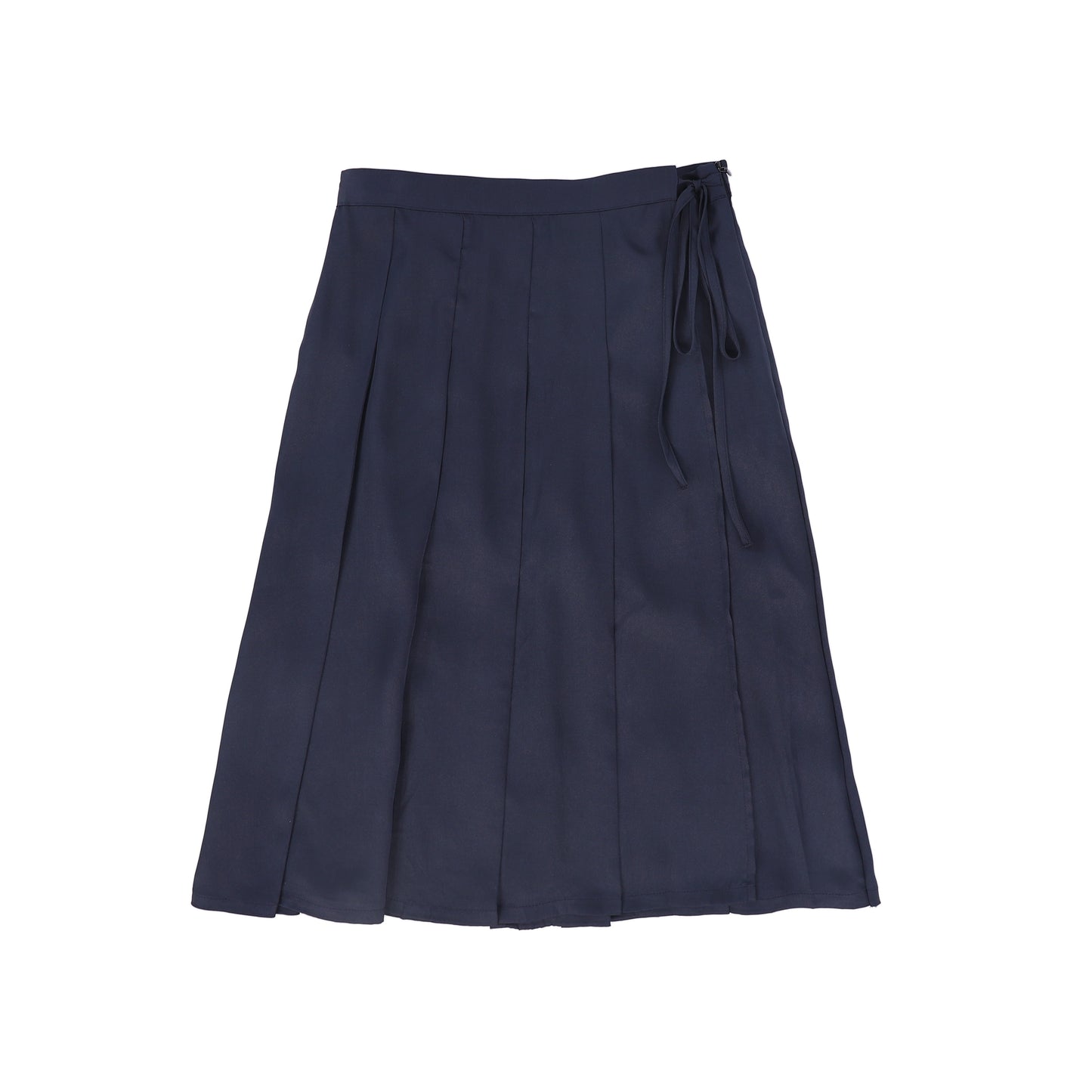 VALENTINA NAVY SILK PLEATED WRAP SKIRT