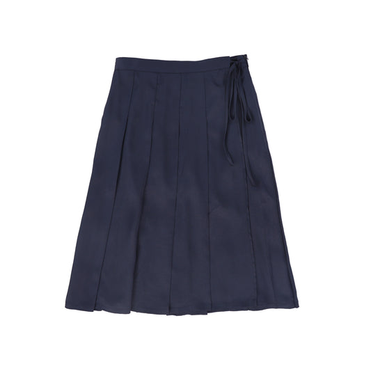 VALENTINA NAVY SILK PLEATED WRAP SKIRT