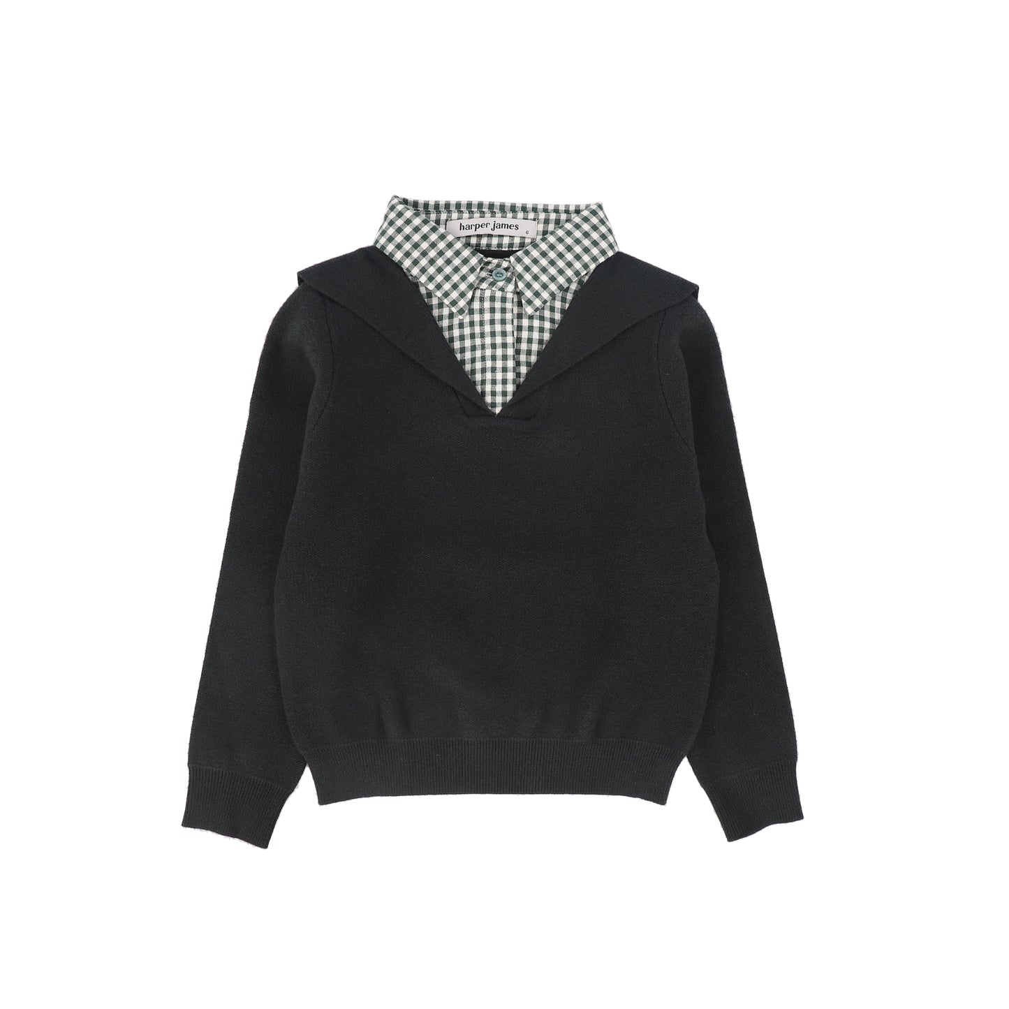 HARPER JAMES HUNTER GREEN PINSTRIPE COLLAR OVERLAY SWEATER