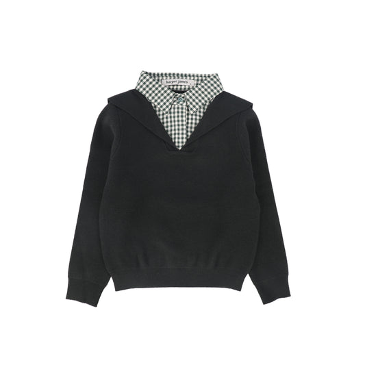 HARPER JAMES HUNTER GREEN PINSTRIPE COLLAR OVERLAY SWEATER