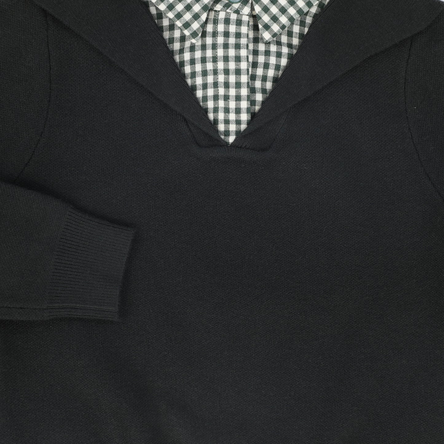 HARPER JAMES HUNTER GREEN PINSTRIPE COLLAR OVERLAY SWEATER