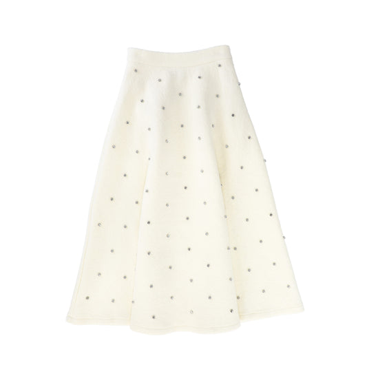 VALENTINA IVORY JEWEL WOOL MIDI SKIRT
