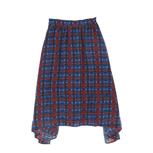VALENTINA NAVY/BURGUNDY PLAID WAISTED MAXI SKIRT