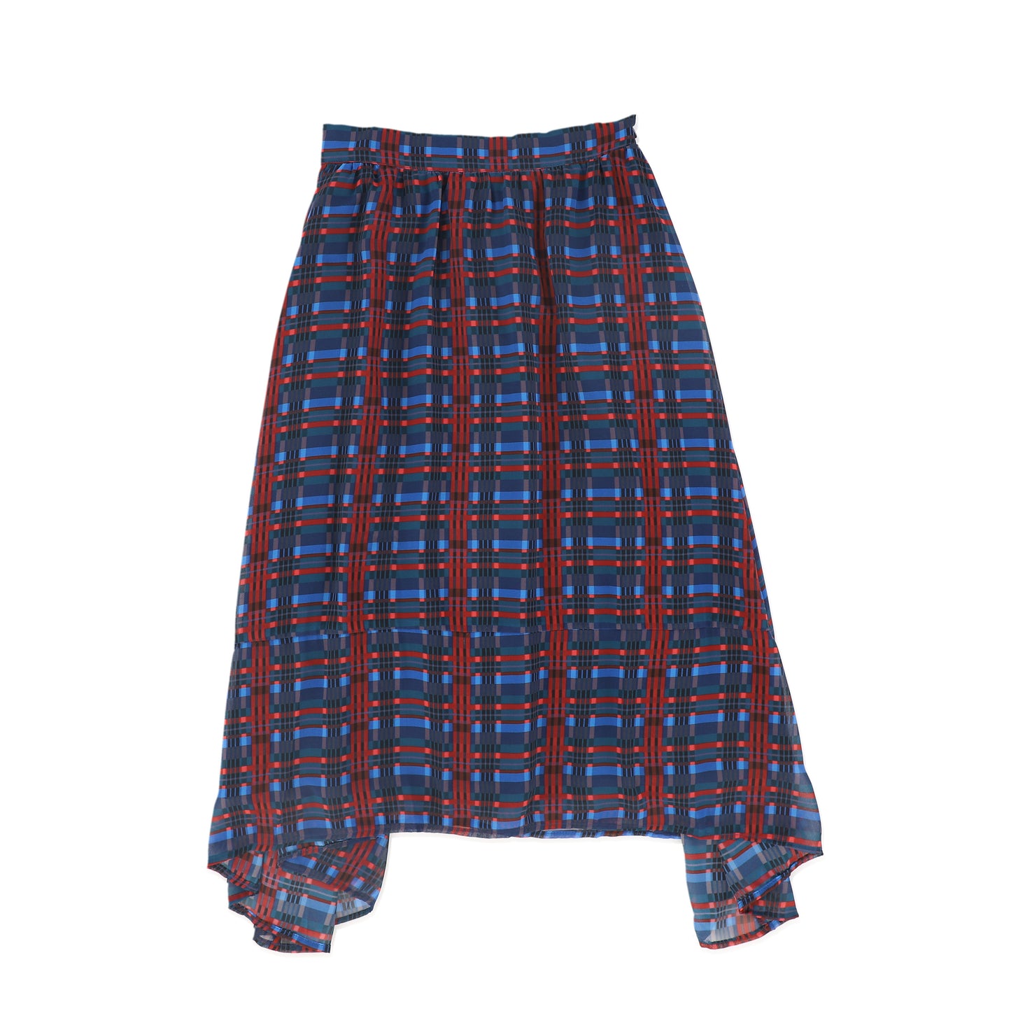 VALENTINA NAVY/BURGUNDY PLAID WAISTED MAXI SKIRT