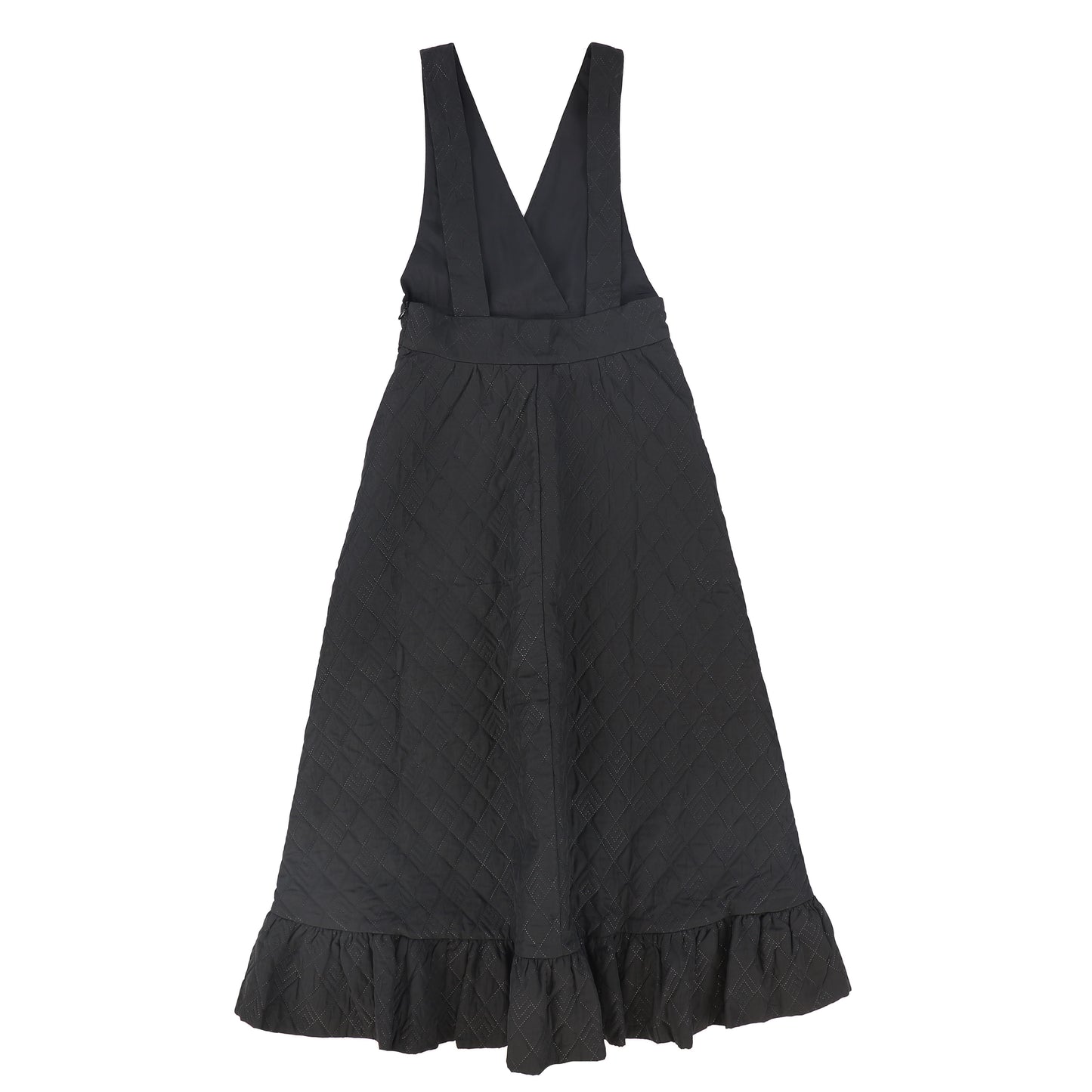 VALENTINA BLACK QUILTED TAFFETA V-NECK JUMPER