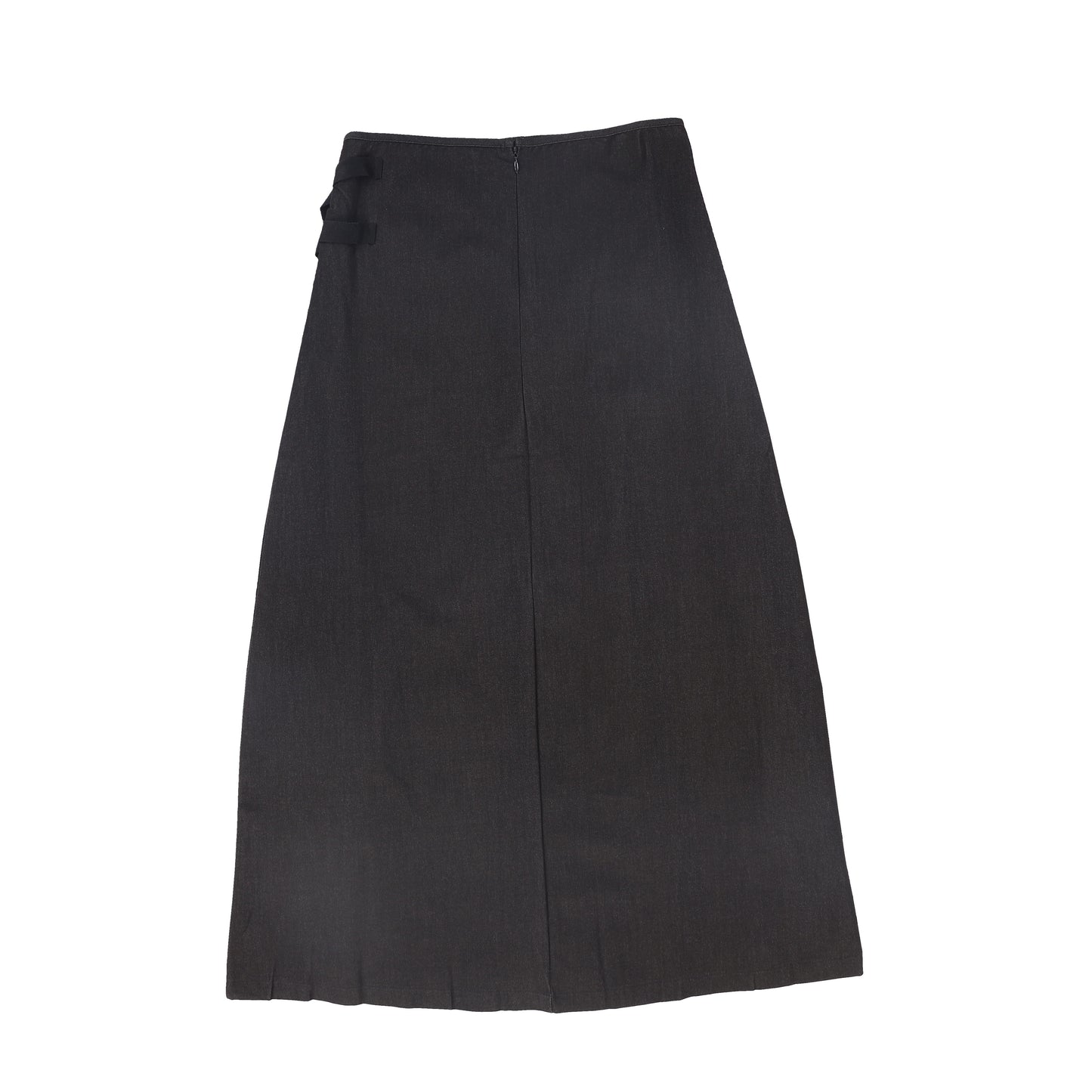 VALENTINA BLACK DENIM PLEATED BUCKLE MIDI SKIRT