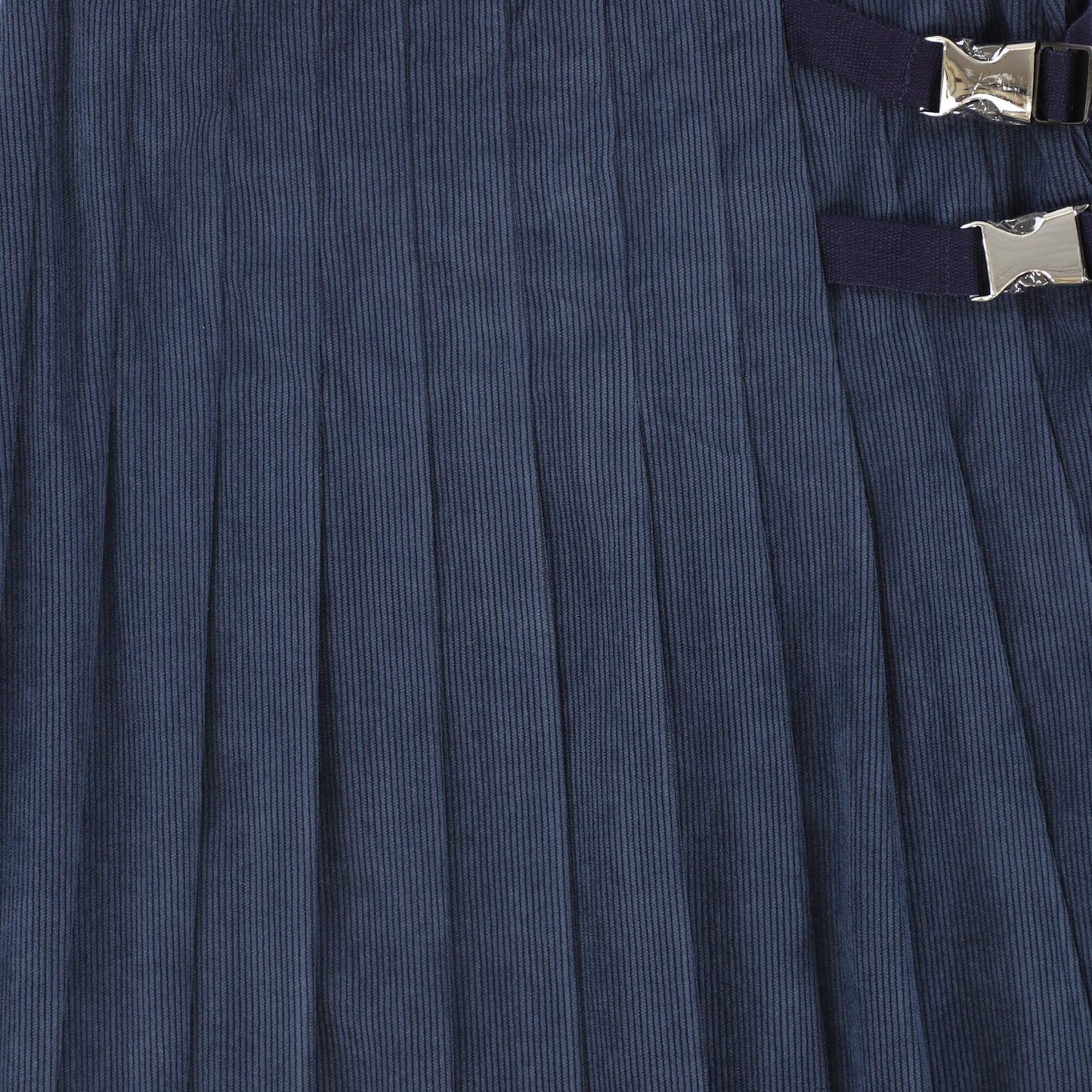 VALENTINA NAVY PLEATED BUCKLE MIDI SKIRT