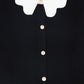 TUSTELLO BLACK POINTELLE SCALLOP COLLAR CARDIGAN