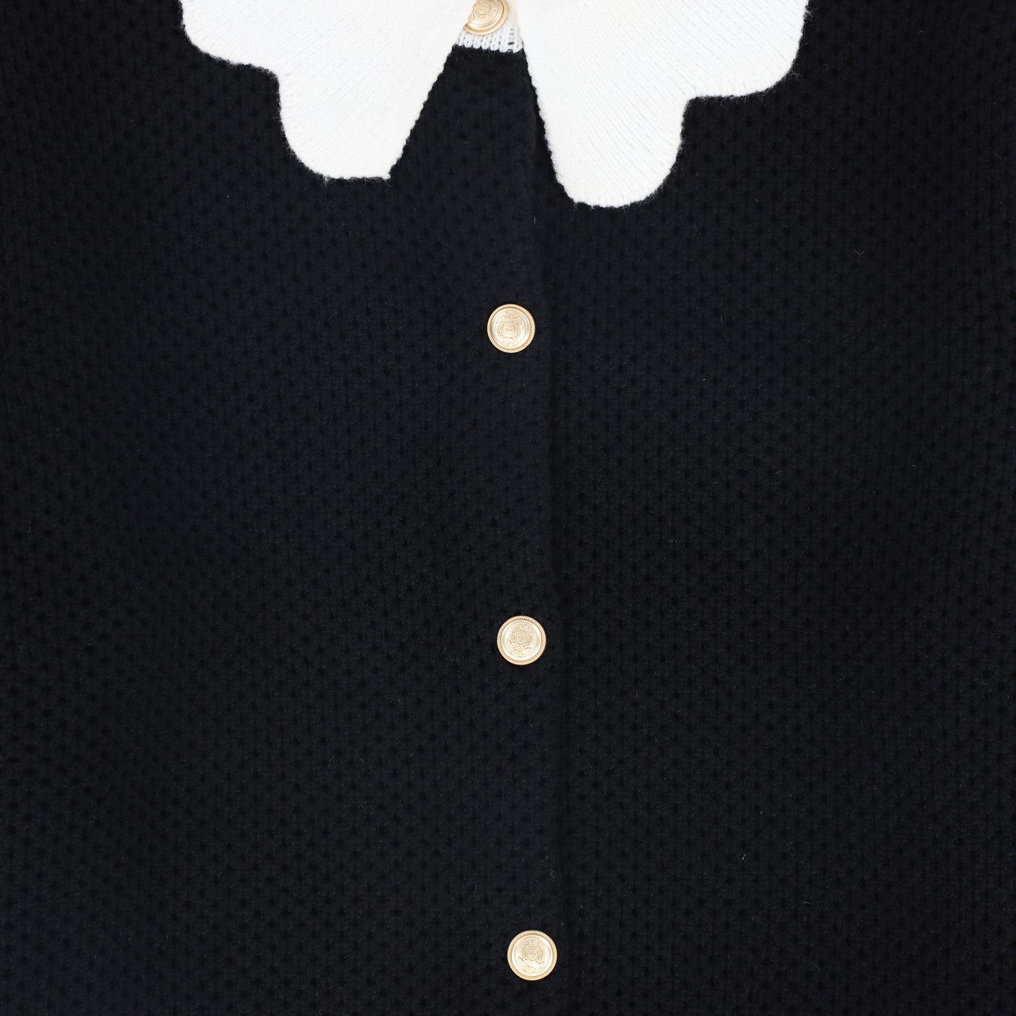 TUSTELLO BLACK POINTELLE SCALLOP COLLAR CARDIGAN