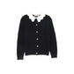 TUSTELLO BLACK POINTELLE SCALLOP COLLAR CARDIGAN