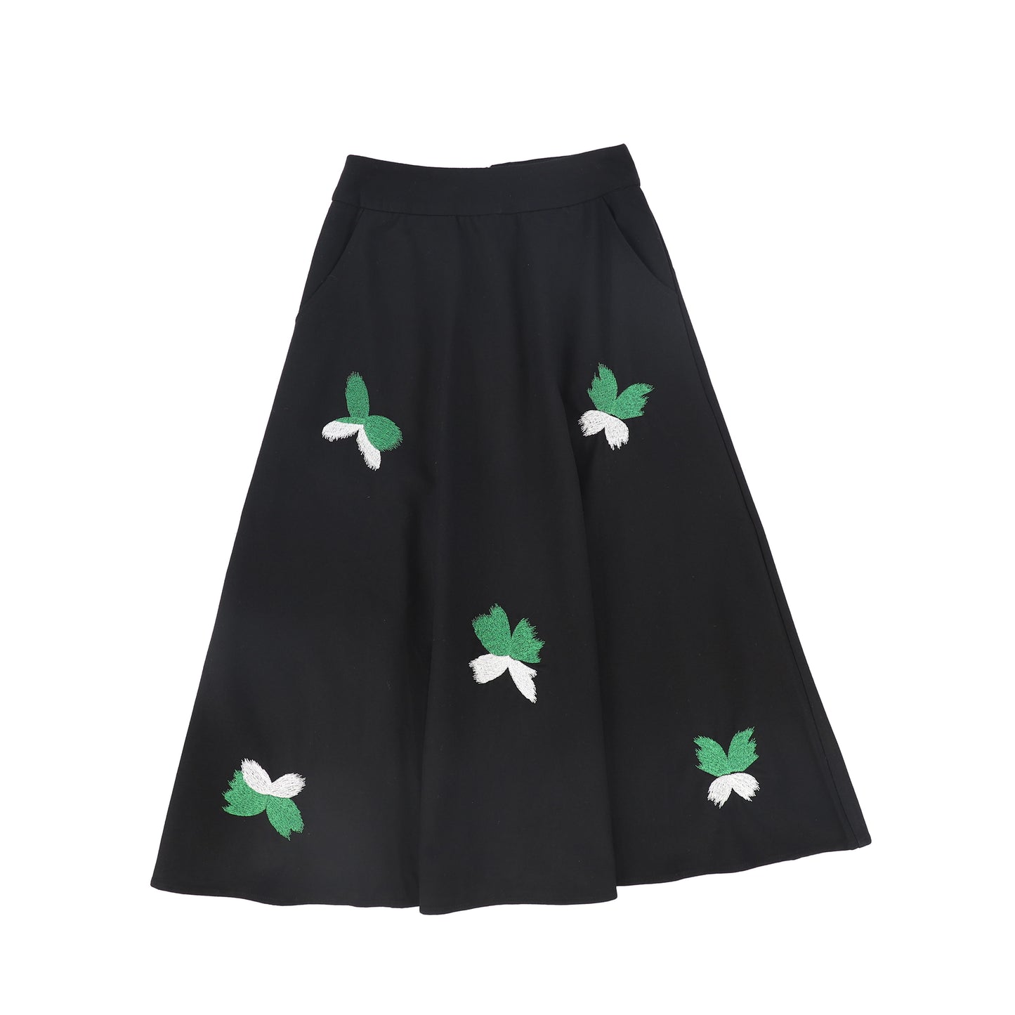 VALENTINA BLACK SCATTERED EMBROIDERY MIDI SKIRT