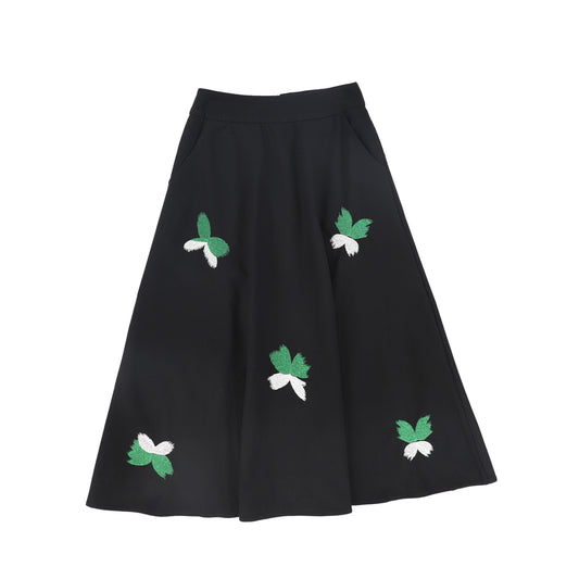 VALENTINA BLACK SCATTERED EMBROIDERY MIDI SKIRT