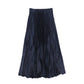 TUSTELLO NAVY TINY PLEAT MIDI SKIRT