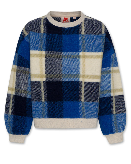 A076 BLUE/BEIGE PLAID SWEATER