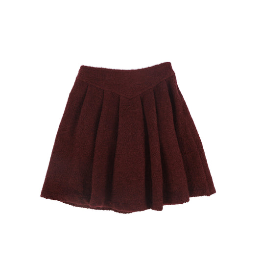 ONE CHILD BURGUNDY WOOL V PLEAT SKIRT