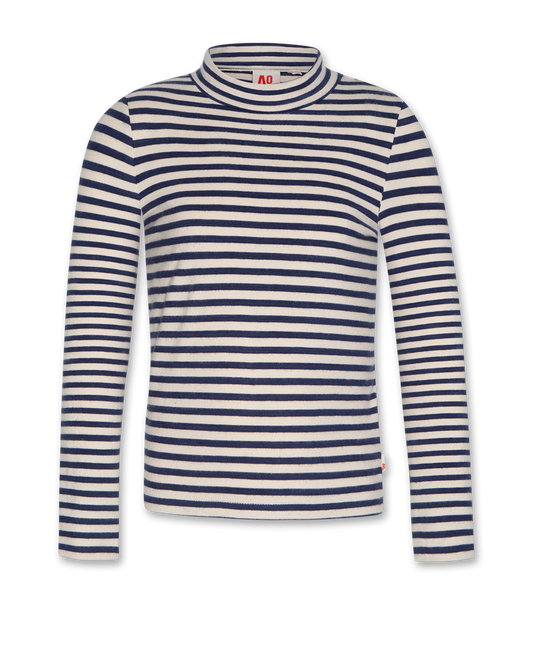 AO76 BLUE/WHITE STRIPED MOCK NECK T-SHIRT