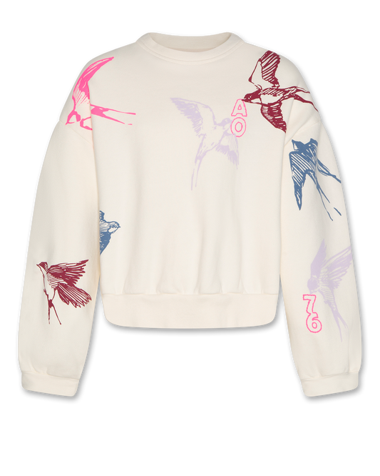 AO76 IVORY BIRD PRINT SWEATSHIRT