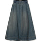 AO76 BLUE DENIM WASH A-LINE MIDI SKIRT