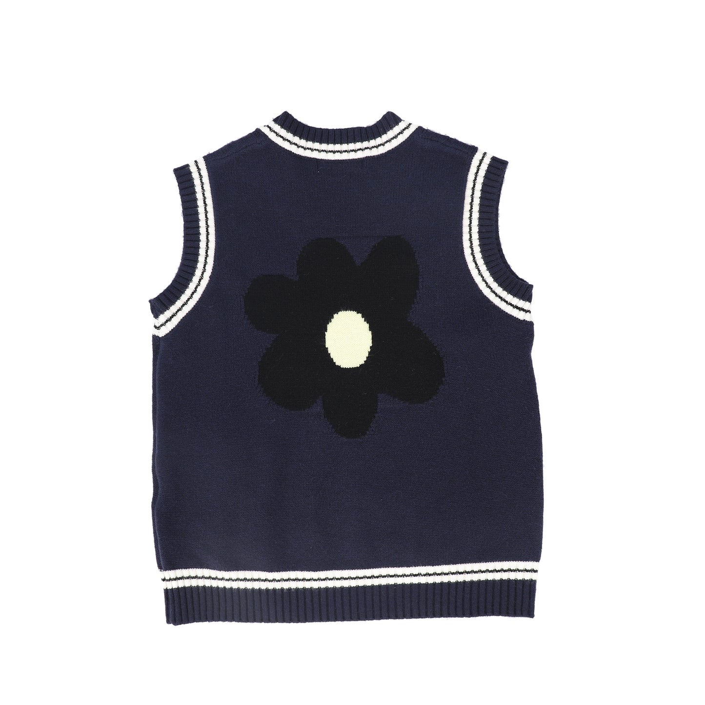 VALENTINA NAVY CABLE KNIT FLOWER VEST