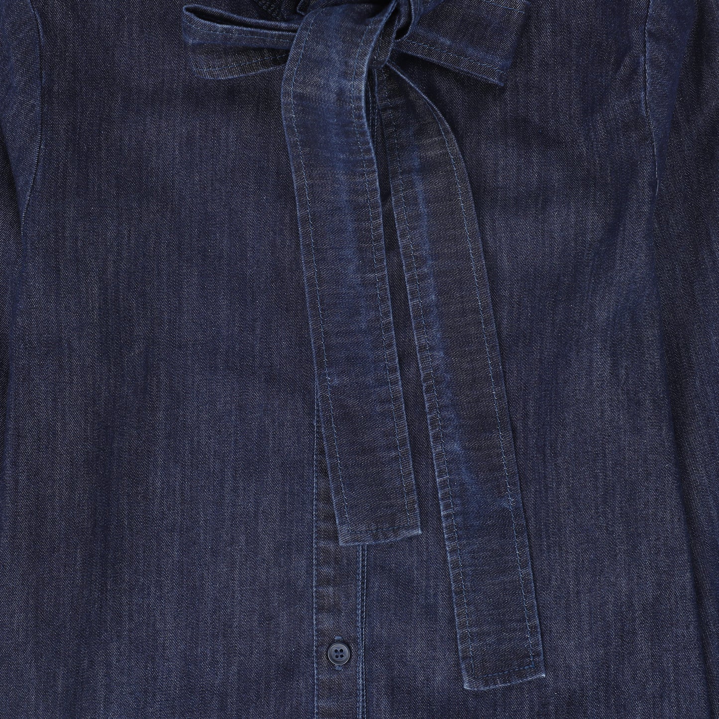 VALENTINA MID BLUE DENIM TIE NECK BLOUSE