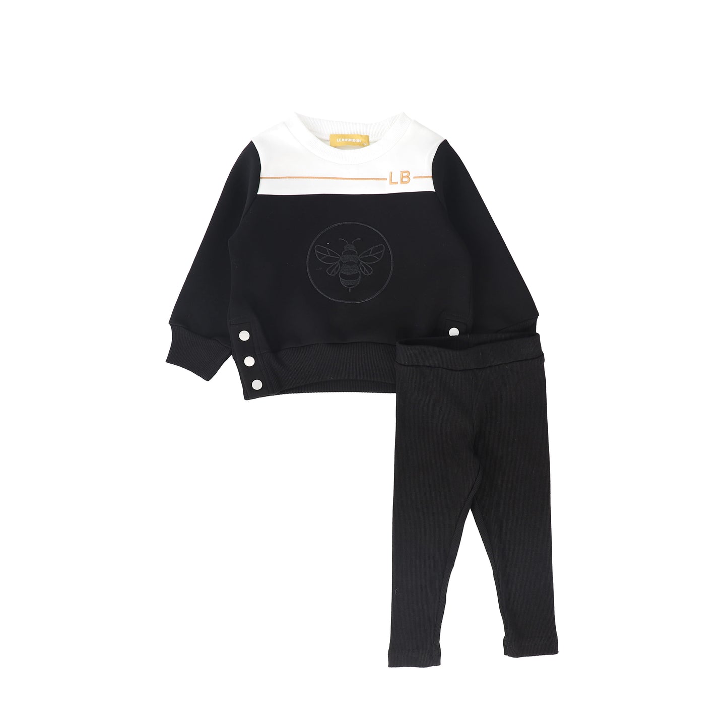 LE BOURDON BLACK/WHITE COLOR BLOCK BEE SWEATSHIRT SET