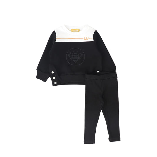 LE BOURDON BLACK/WHITE COLOR BLOCK BEE SWEATSHIRT SET