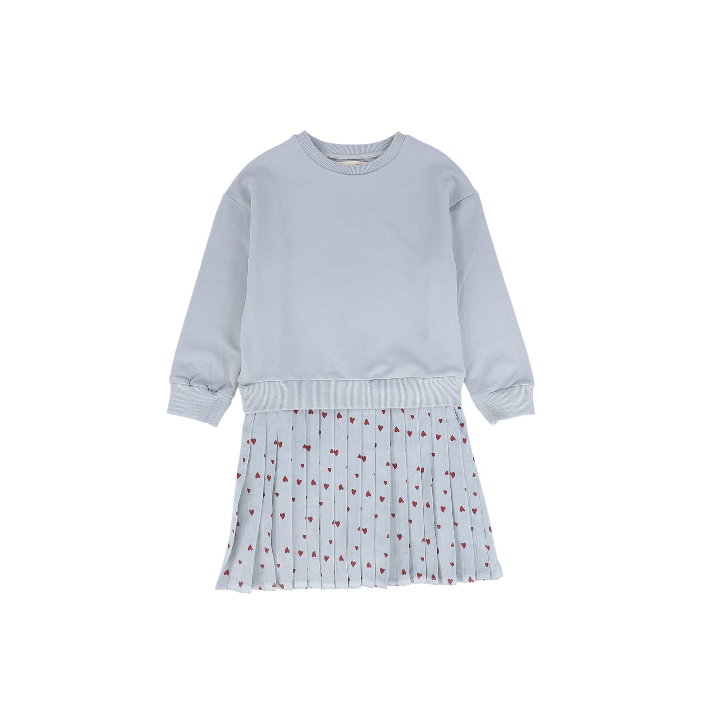 PHIL AND PHOEBE LIGHT BLUE HEART PRINT PLEATED SWEATSHIRT DRESS