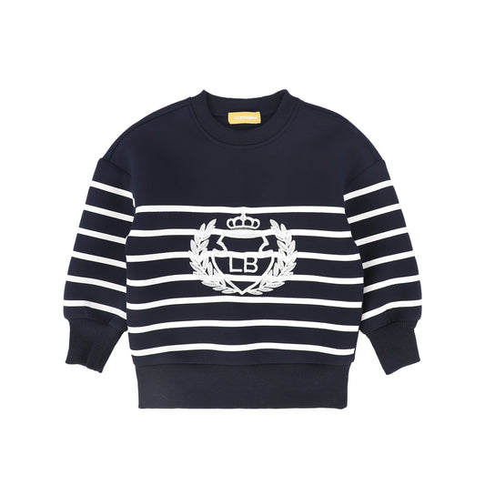 LE BOURDON NAVY STRIPED EMBROIDERED CREST SWEATSHIRT