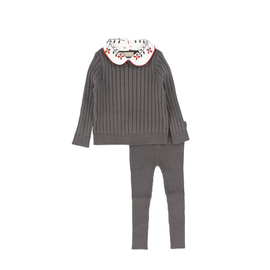 ONE CHILD CHARCOAL RIBBED KNIT SWEATER SET