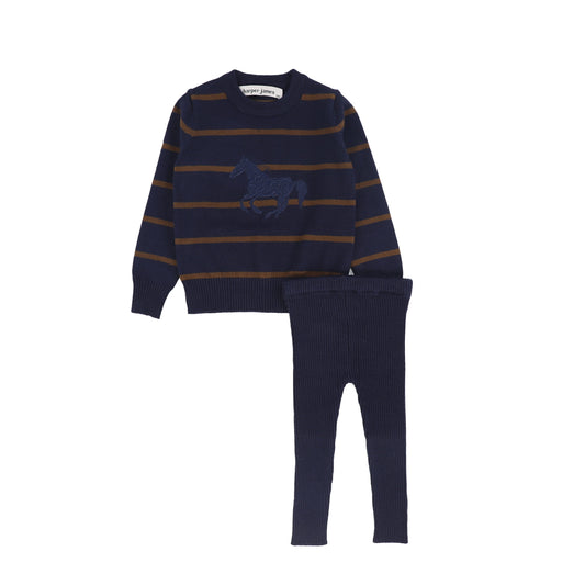 HARPER JAMES NAVY HORSE EMBROIDERED SWEATER SET