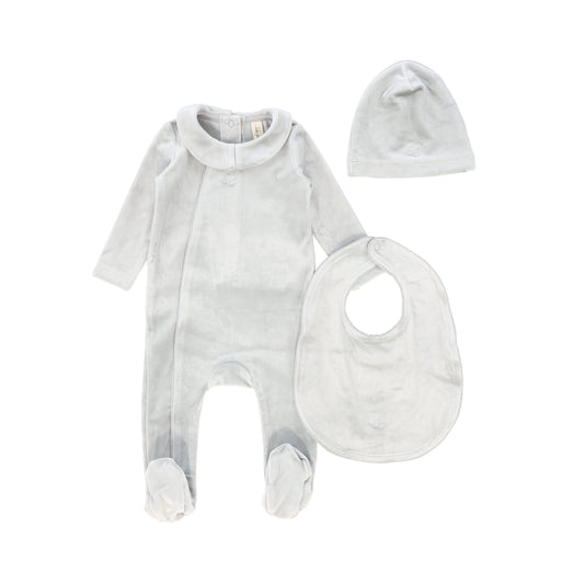 BEBE JOLEE CLOUDY BLUE VELOUR COLLAR FOOTIE