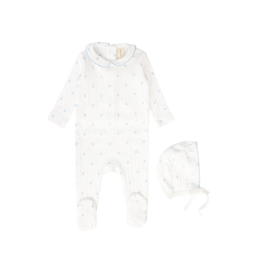 BEBE JOLEE LIGHT BLUE EMBROIDERED DOT FOOTIE