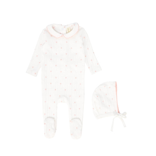 BEBE JOLEE PINK EMBROIDERED DOT FOOTIE