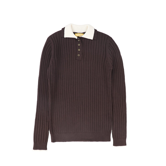 LE BOURDON BROWN WIDE RIBBED COLLAR SWEATER